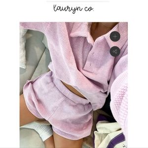 LAURYN CO WAFFLE POLO AND SHORTS SET